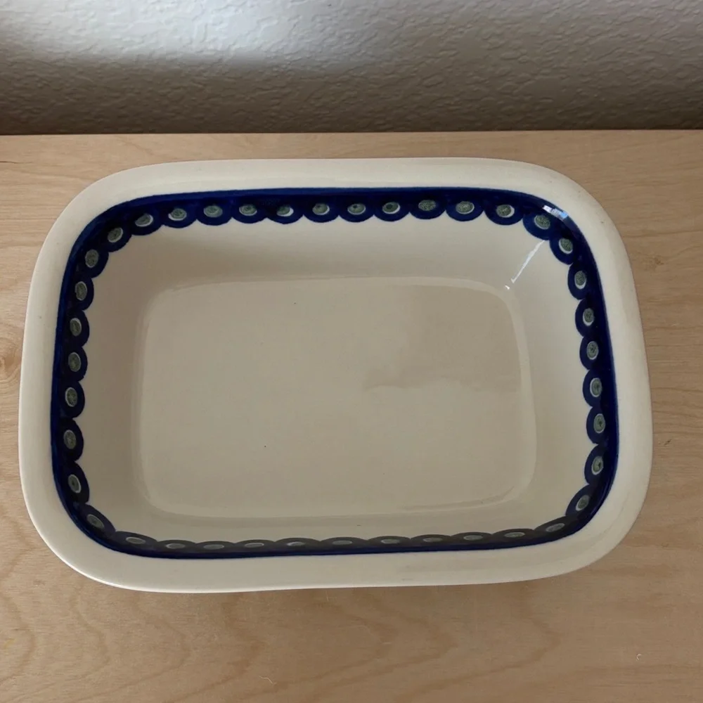 POLISH POTTERY Christmas Tree Rectangle Bread Casserole Dish Handmade in Poland